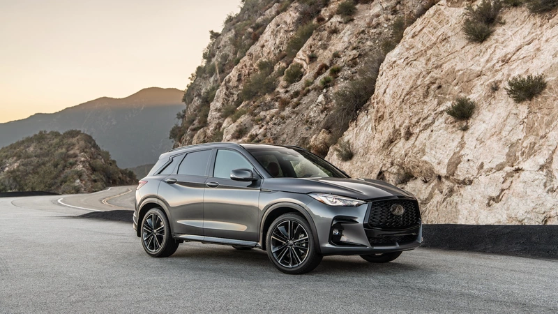 2023 Infiniti QX50 in dark color with sport trim.